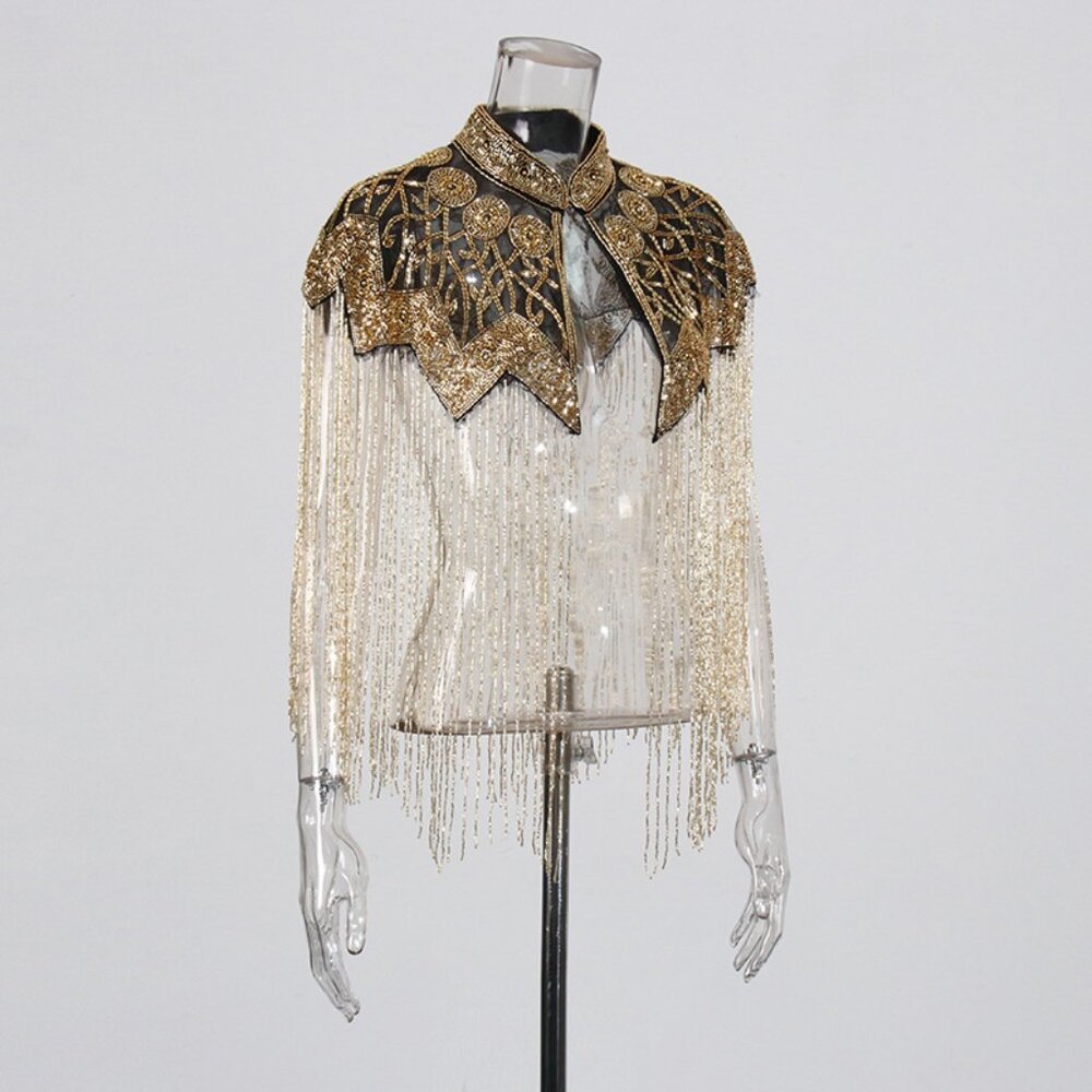 Glamorous Hand-Beaded Capelet - Sparkling Fringe Shawl Overlay - Picture 3 of 12